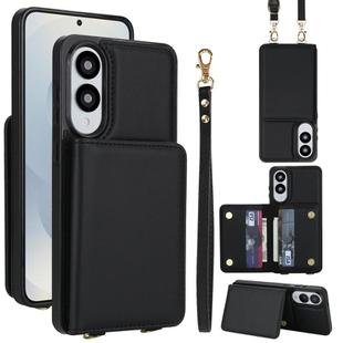 For Samsung Galaxy S25 Edge 5G Crossbody Dual-buckle Wallet RFID Back Leather Phone Case(Black)