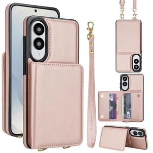 For Samsung Galaxy S25 Edge 5G Crossbody Dual-buckle Wallet RFID Back Leather Phone Case(Rose Gold)