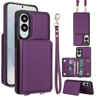 For Samsung Galaxy S25 Edge 5G Crossbody Dual-buckle Wallet RFID Back Leather Phone Case(Dark Purple)