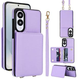 For Samsung Galaxy S25 Edge 5G Crossbody Dual-buckle Wallet RFID Back Leather Phone Case(Light Purple)