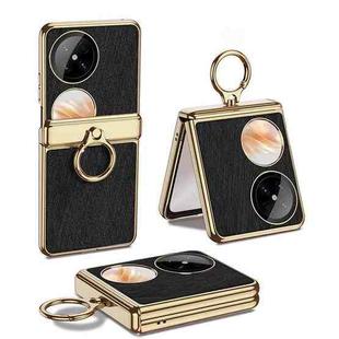 For Huawei Pocket 2 GKK Electroplated Plain Leather Magnetic Hinge Folding Phone Case(Black)