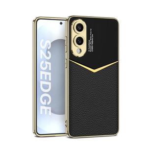 For Samsung Galaxy S25 Edge 5G GKK Plating Soft TPU + Leather Full Coverage Phone Case without Pen(Black)