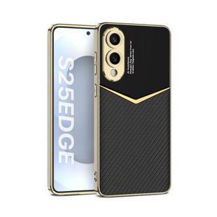 For Samsung Galaxy S25 Edge 5G GKK Plating Soft TPU + Leather Full Coverage Phone Case without Pen(Carbon Fibre)