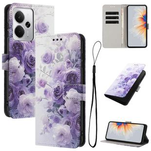 For Realme 14 / P3 5G / 14T 5G Colored Drawing Pattern Leather Phone Case(Purple Rose)