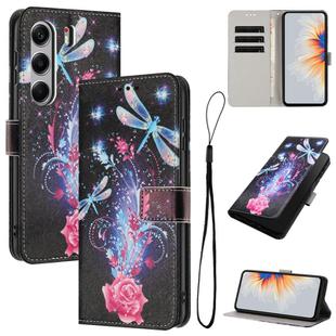 For Tecno Camon 40 Pro 4G Colored Drawing Pattern Leather Phone Case(Dragonfly)