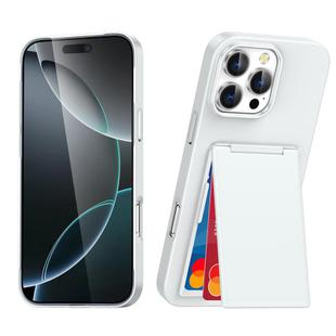 For iPhone 16 Pro Max Card Holder Stand Shockproof Phone Case(White)