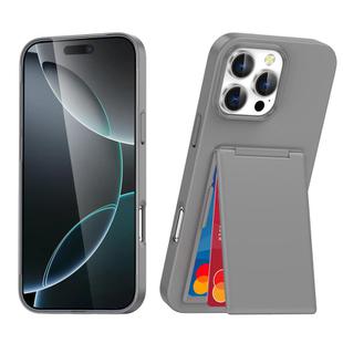 For iPhone 15 Pro Max Card Holder Stand Shockproof Phone Case(Grey)