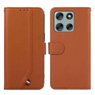For Motorola Moto G56 5G ABEEL Delicate Texture Splicing RFID Leather Phone Case(Brown)