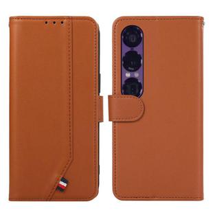 For Sony Xperia 1 VII ABEEL Delicate Texture Splicing RFID Leather Phone Case(Brown)