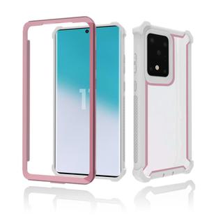 For Samsung Galaxy S20 Plus Four-corner Shockproof All-inclusive Transparent Space Protective Case(Pink White)