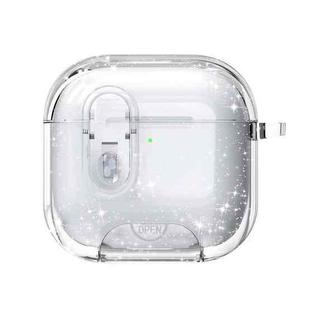 For AirPods Pro / Pro 2 Clear Armor Security Lock Wireless Earphones Case with Hook & Holder(Transparent Glitter)
