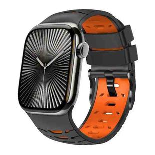 For Apple Watch 46mm / 49mm / 45mm / 44mm Trapezoid Two Color Silicone Watch Band(Black Orange)