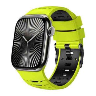 For Apple Watch 46mm / 49mm / 45mm / 44mm Trapezoid Two Color Silicone Watch Band(Lime Black)