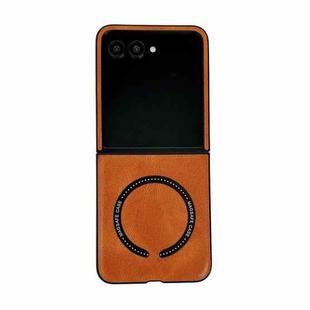 For Motorola Razr 50 Ultra Crazy Horse Texture Magnetic Magsafe PU Phone Case(Orange)