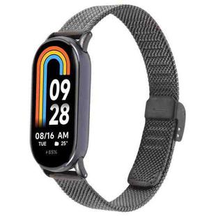 For Xiaomi Smart Band 9 / 8 Integrated Buckle Embossed Milanese Metal Watch Band(Black)