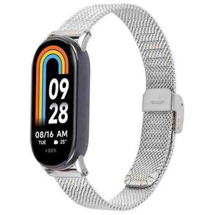 For Xiaomi Smart Band 9 / 8 Integrated Buckle Embossed Milanese Metal Watch Band(Silver)