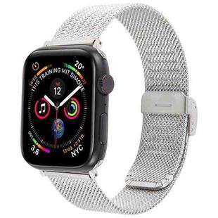 For Apple Watch 42mm / 41mm / 40mm / 38mm Integrated Buckle Embossed Thick Milanese Metal Watch Band(Silver)