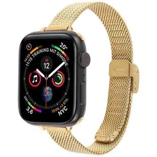 For Apple Watch 46mm / 49mm / 45mm / 44mm Integrated Buckle Embossed Slim Milanese Metal Watch Band(Gold)