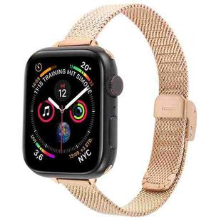 For Apple Watch 46mm / 49mm / 45mm / 44mm Integrated Buckle Embossed Slim Milanese Metal Watch Band(Rose Gold)
