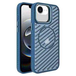 For iPhone 16e O-Shape Hollow Cooling Lens Holder MagSafe Phone Case(Blue)