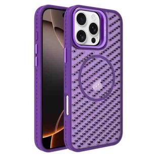 For iPhone 16 Pro O-Shape Hollow Cooling Lens Holder MagSafe Phone Case(Deep Purple)