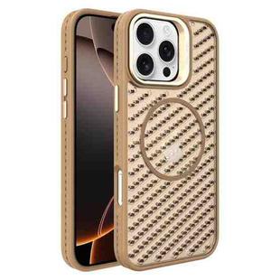 For iPhone 16 Pro O-Shape Hollow Cooling Lens Holder MagSafe Phone Case(Gold)
