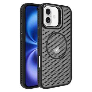 For iPhone 16 Plus O-Shape Hollow Cooling Lens Holder MagSafe Phone Case(Black)