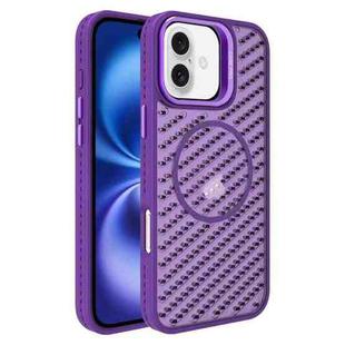 For iPhone 16 O-Shape Hollow Cooling Lens Holder MagSafe Phone Case(Deep Purple)