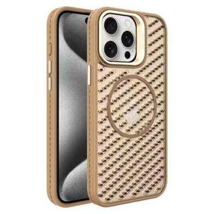 For iPhone 15 Pro Max O-Shape Hollow Cooling Lens Holder MagSafe Phone Case(Gold)