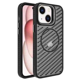 For iPhone 15 Plus O-Shape Hollow Cooling Lens Holder MagSafe Phone Case(Black)