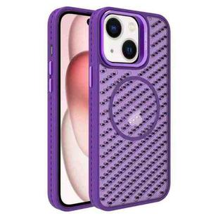 For iPhone 15 Plus O-Shape Hollow Cooling Lens Holder MagSafe Phone Case(Deep Purple)