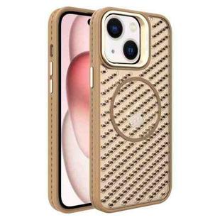 For iPhone 15 Plus O-Shape Hollow Cooling Lens Holder MagSafe Phone Case(Gold)