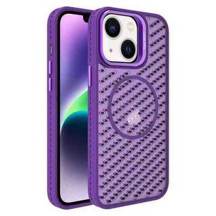 For iPhone 14 O-Shape Hollow Cooling Lens Holder MagSafe Phone Case(Deep Purple)