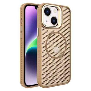 For iPhone 14 O-Shape Hollow Cooling Lens Holder MagSafe Phone Case(Gold)