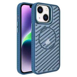 For iPhone 14 O-Shape Hollow Cooling Lens Holder MagSafe Phone Case(Blue)