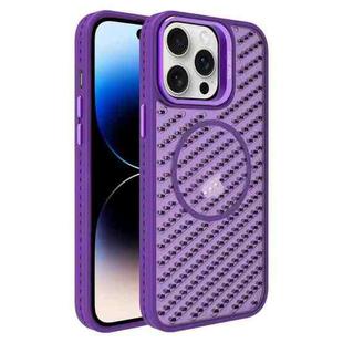 For iPhone 14 Pro Max O-Shape Hollow Cooling Lens Holder MagSafe Phone Case(Deep Purple)