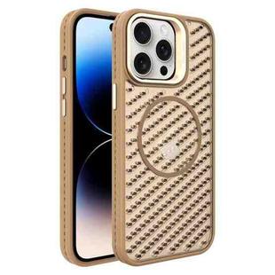 For iPhone 14 Pro Max O-Shape Hollow Cooling Lens Holder MagSafe Phone Case(Gold)