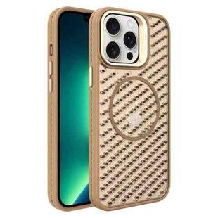 For iPhone 13 Pro Max O-Shape Hollow Cooling Lens Holder MagSafe Phone Case(Gold)