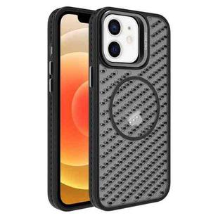 For iPhone 12 O-Shape Hollow Cooling Lens Holder MagSafe Phone Case(Black)