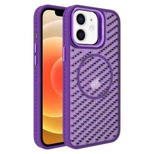 For iPhone 12 O-Shape Hollow Cooling Lens Holder MagSafe Phone Case(Deep Purple)