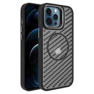 For iPhone 12 Pro Max O-Shape Hollow Cooling Lens Holder MagSafe Phone Case(Black)