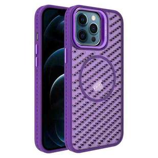 For iPhone 12 Pro Max O-Shape Hollow Cooling Lens Holder MagSafe Phone Case(Deep Purple)
