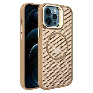 For iPhone 12 Pro Max O-Shape Hollow Cooling Lens Holder MagSafe Phone Case(Gold)