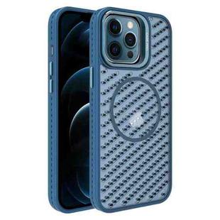 For iPhone 12 Pro Max O-Shape Hollow Cooling Lens Holder MagSafe Phone Case(Blue)