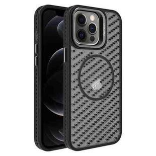 For iPhone 12 Pro O-Shape Hollow Cooling Lens Holder MagSafe Phone Case(Black)