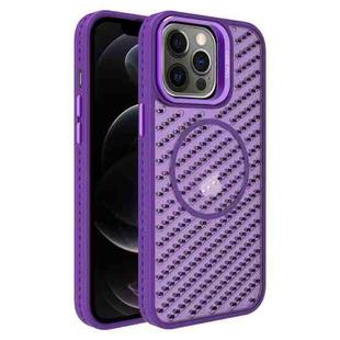 For iPhone 12 Pro O-Shape Hollow Cooling Lens Holder MagSafe Phone Case(Deep Purple)