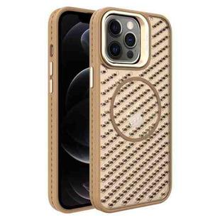 For iPhone 12 Pro O-Shape Hollow Cooling Lens Holder MagSafe Phone Case(Gold)