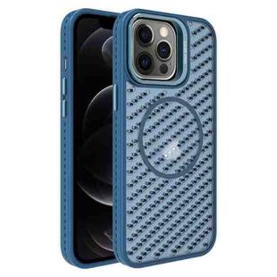 For iPhone 12 Pro O-Shape Hollow Cooling Lens Holder MagSafe Phone Case(Blue)