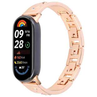 For Xiaomi Smart Band 9 / 8 Diamond Quick Release Chain Bracelet Metal Watch Band(Rose Gold)