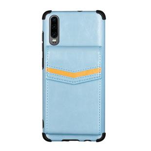For Huawei P30 Flip Card Bag Copper Buckle TPU + PU Leather Back Cover Shockproof Case with Card Slots & Photo Frame(Blue)